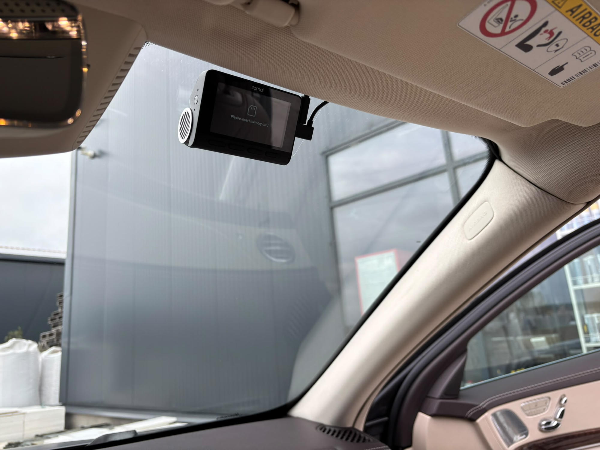 Dashcam installed behind a car windscreen